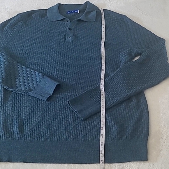 APT 9 Men's Textured Knit Sweater Polo Large Teal Blue Wool Blend Retro Everyday - Picture 8 of 15